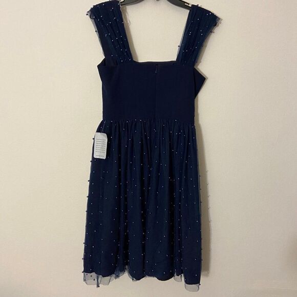 Gal Meets Glam Delores Navy Blue Pearled Tulle Skirt Dress NWT Womens 2 - Picture 3 of 8